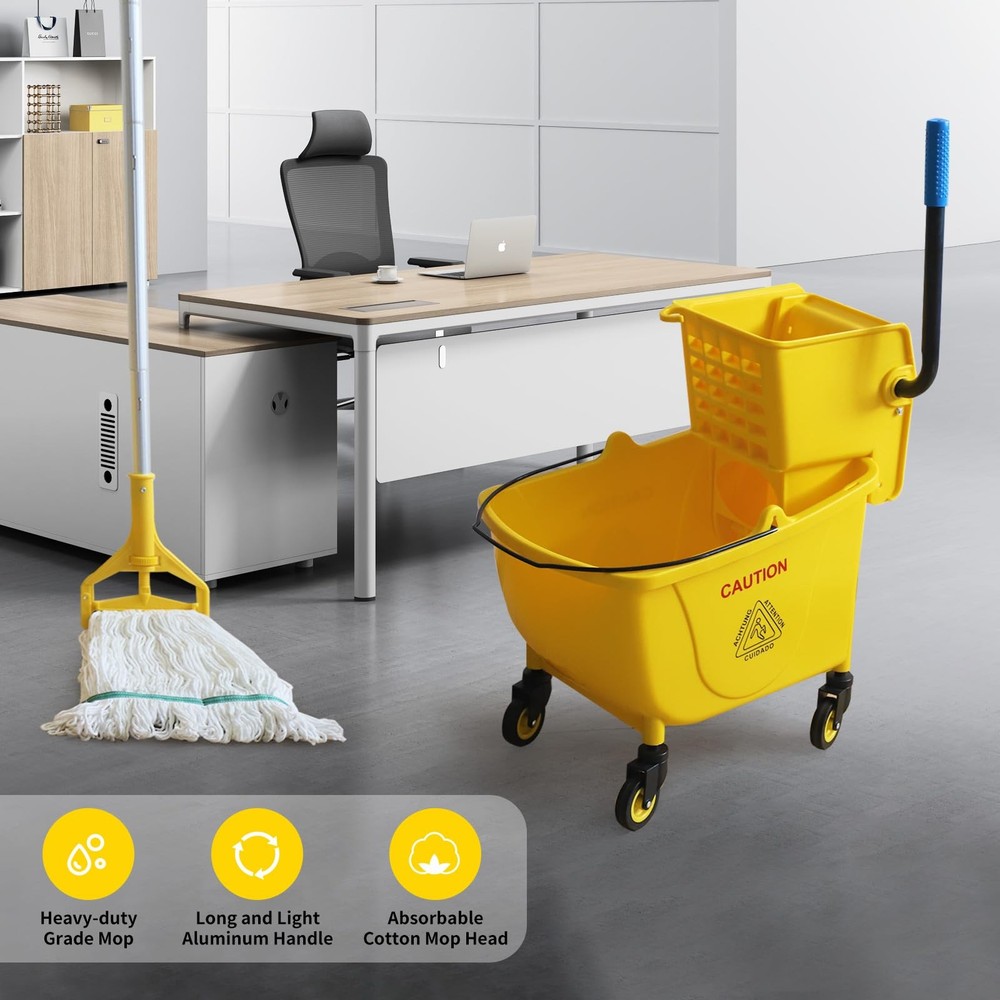 Side Press Wringer Combo Commercial Floor Cleaning Rectangular Mop Bucket on ...