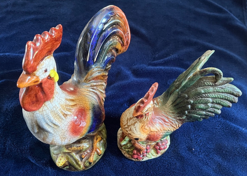 Vintage Ceramic Hen and Rooster Pair Preowned very nice condition