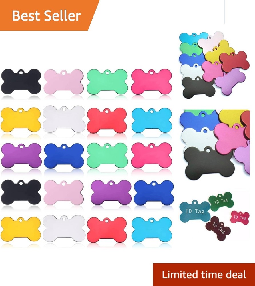 20 Pcs Personalized Double-Sided Bone Shape Pet ID Tags, Multicolor Charm