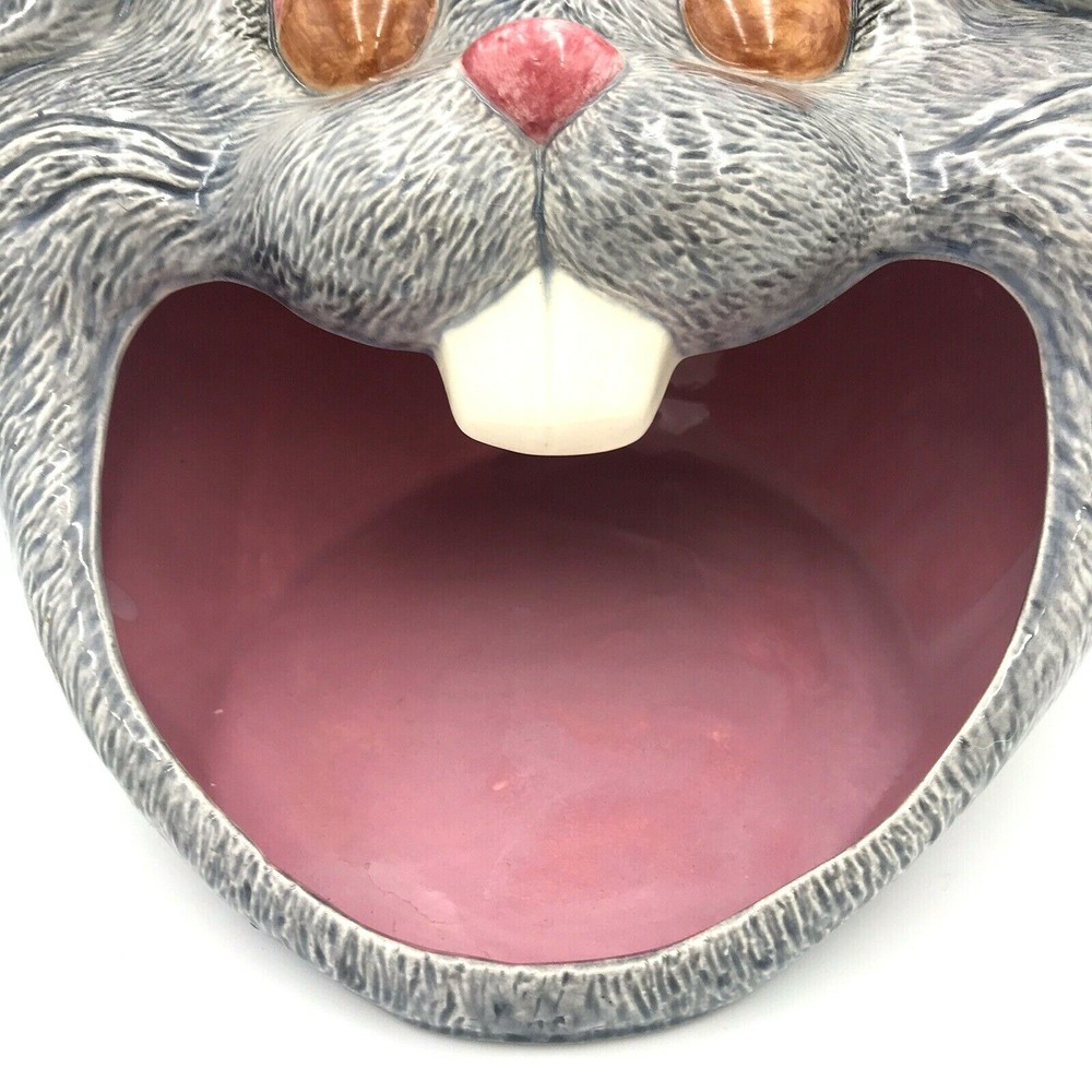 Crazy Rabbit Face Head Easter Dish Bowl Planter Server 9"