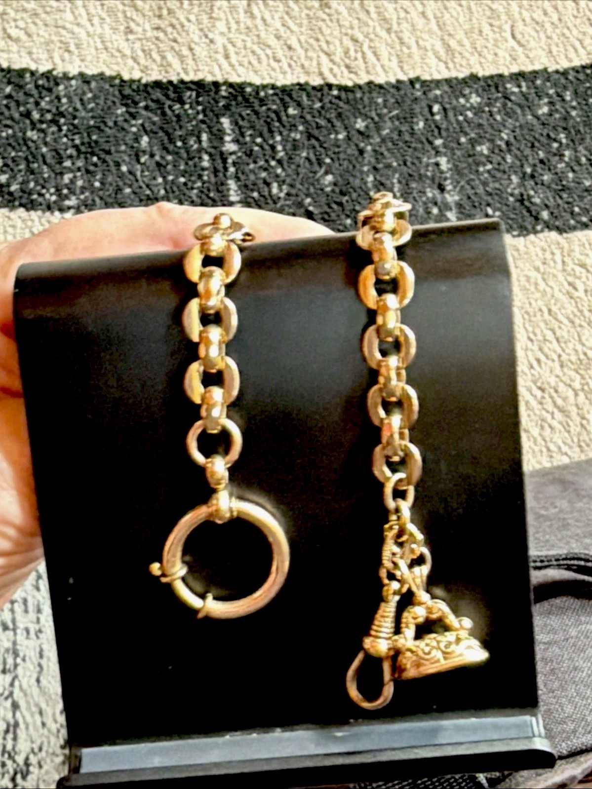 Vintage London FM Fob 9ct 375 Solid Gold Onyx Wax Seal GF Charnier Watch Chain