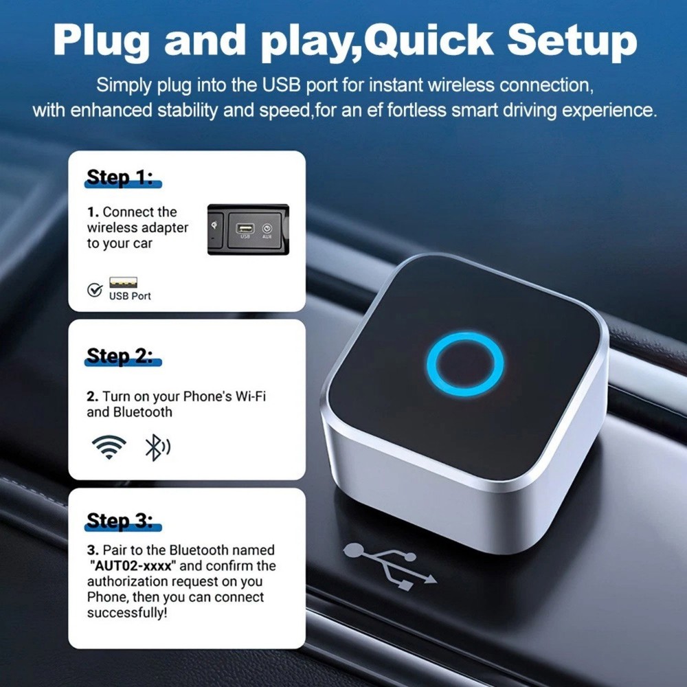 Wireless for Android Auto Adapter for CarPlay USB Dongle Bluetooth 4.2 Converter