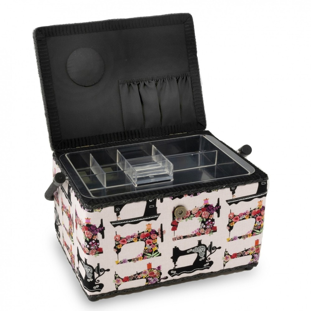 Drtiz Large Rectangular Pink Sewing Machine Themed Sewing Basket