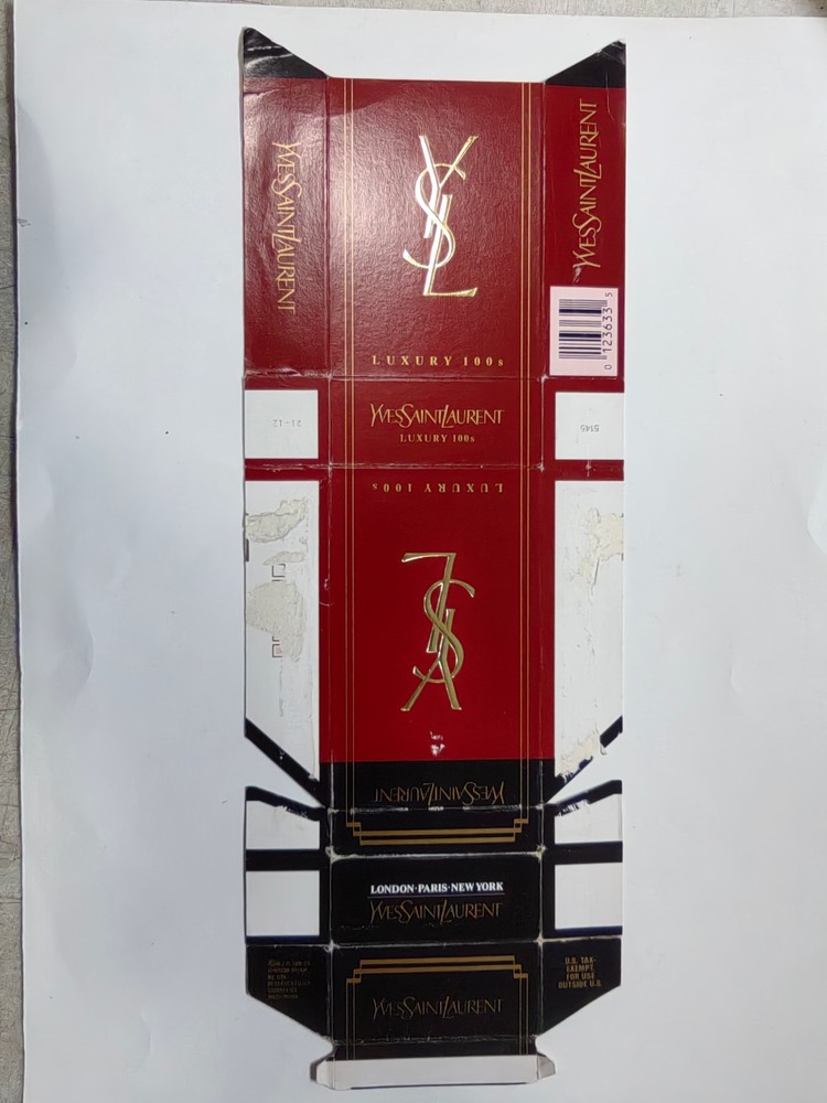 opened empty cigarette hard pack--100 mm-USA-YSL