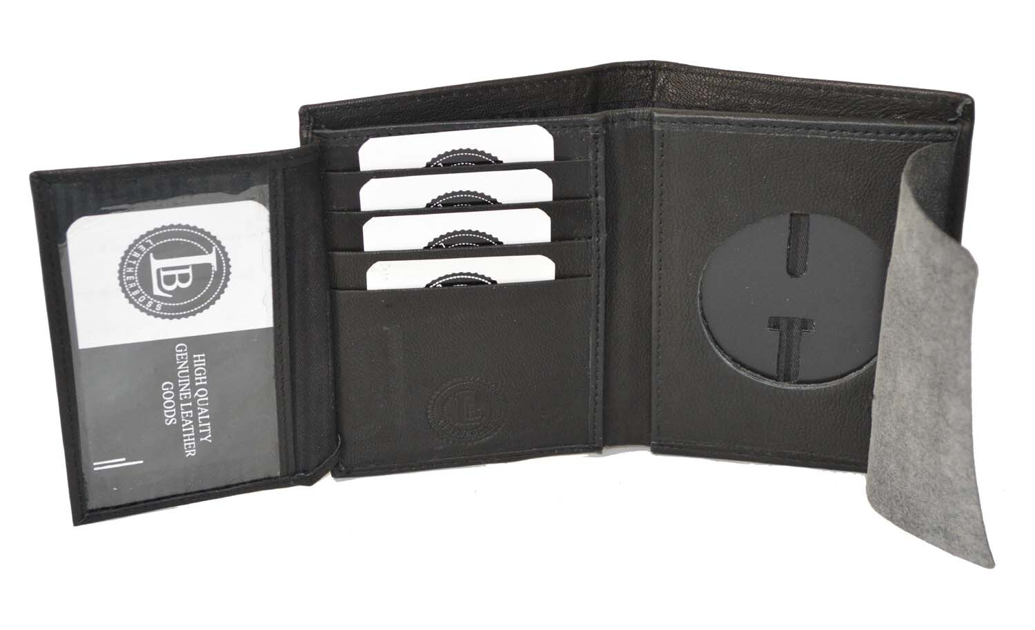 Leather Universal Law Enforcement Bifold Badge Holder Wallet Case - Round
