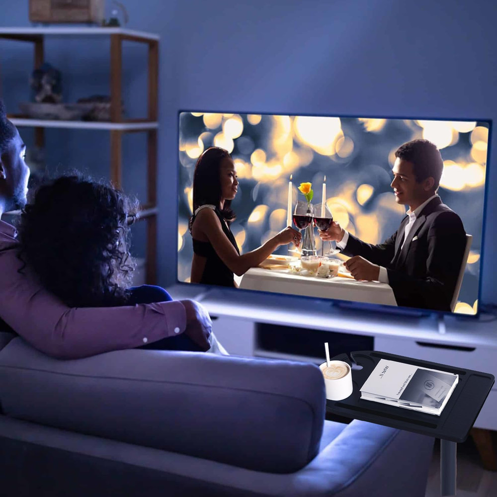 360° Rotatable Sofa Tray Table for Couch Arm - Height Adjustable End Table for B