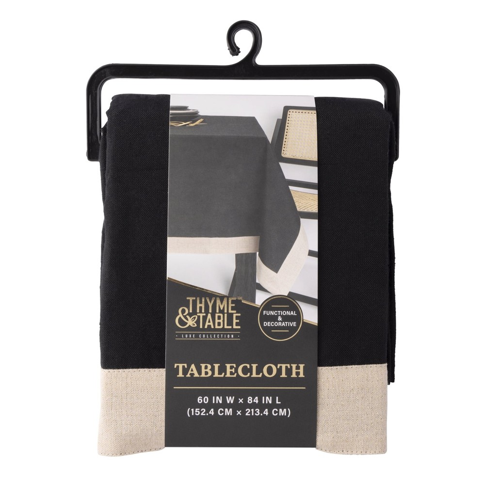 Thyme & Table 84" Rectangle Tablecloth, Black with Gold Border