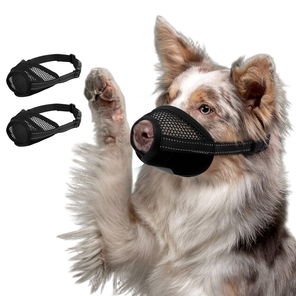 2 Pack Adjustable Dog Muzzle for Large Dogs - Breathable Soft Mesh, Anti-Biting,