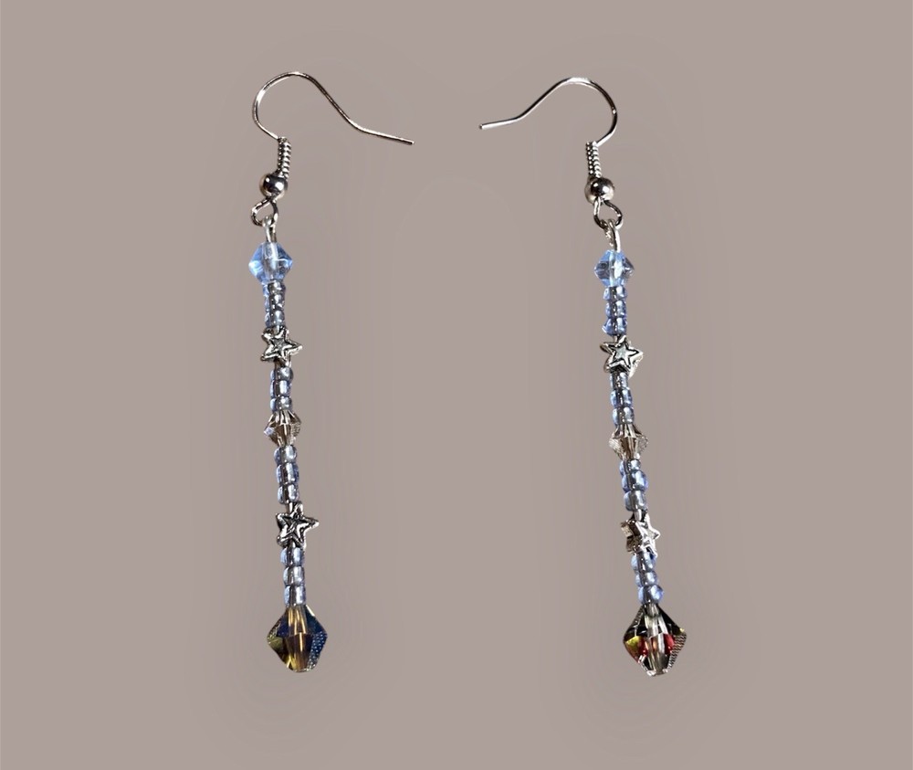 Handmade Light Blue Star Dangle Drop Earrings Pair