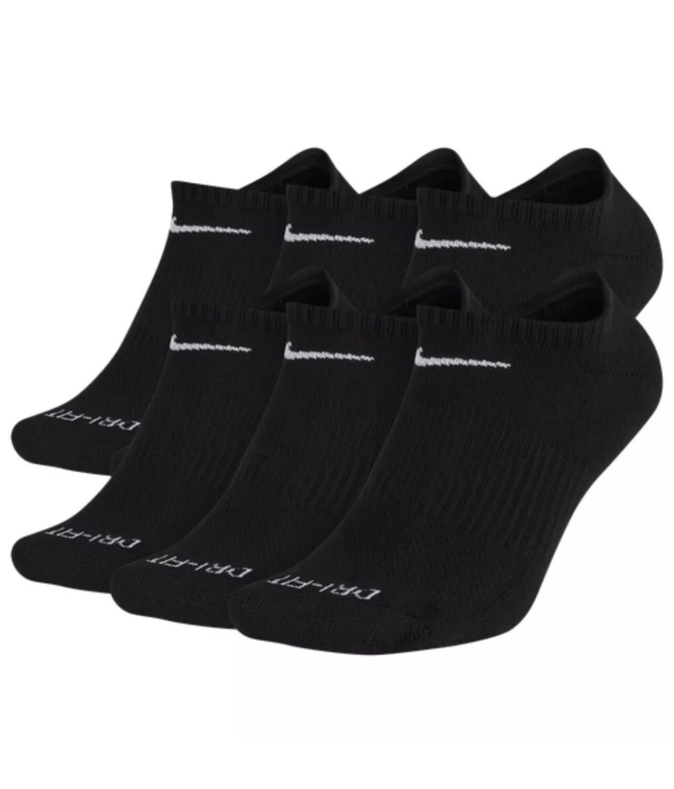 Nike NO SHOW Everyday Plus Cushion Unisex Drifit Socks - LARGE - BLACK - 6 Pair