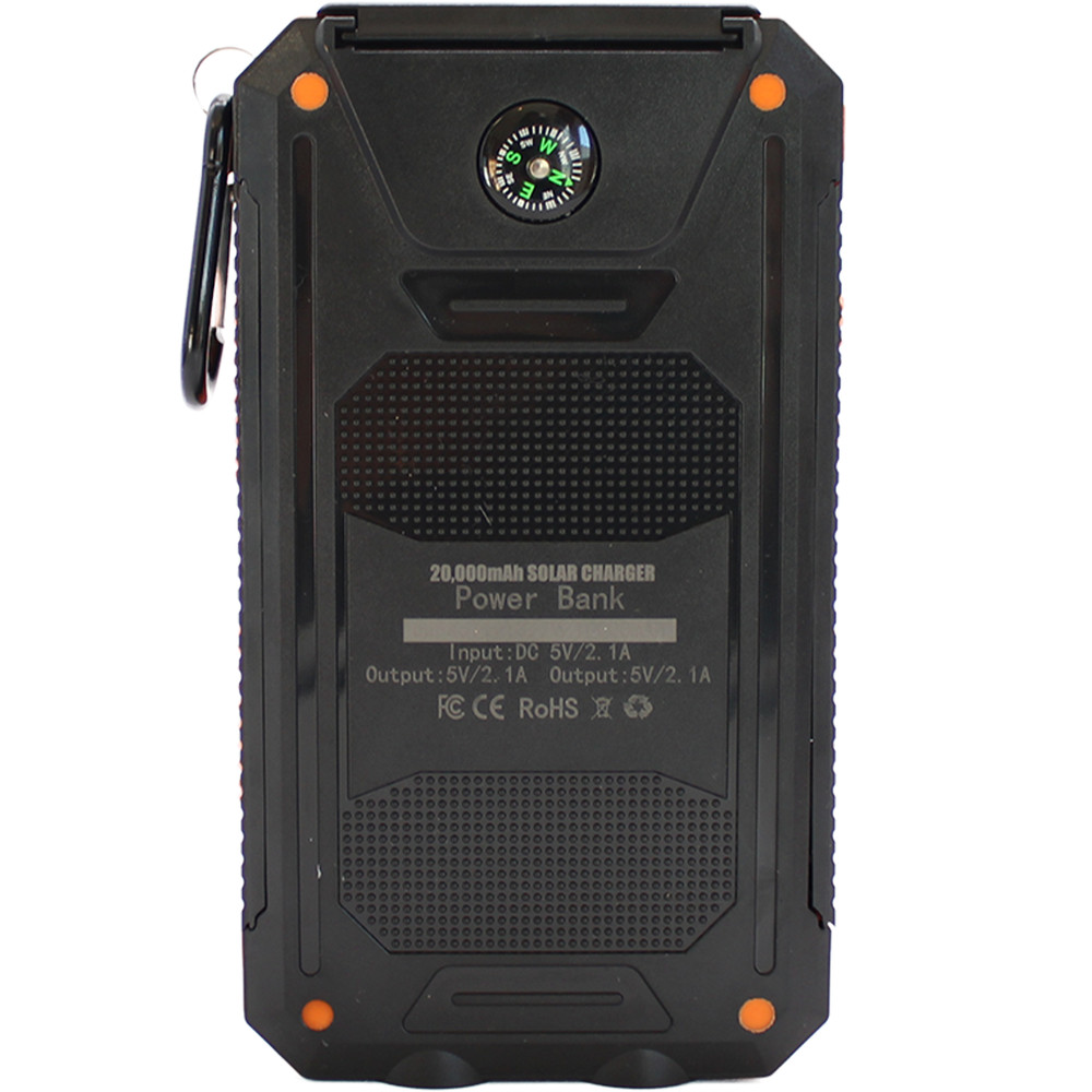 Jaspertronics™ Portable Solar Panel Power Bank 5V 2.0A w/ Compass – Durable &
