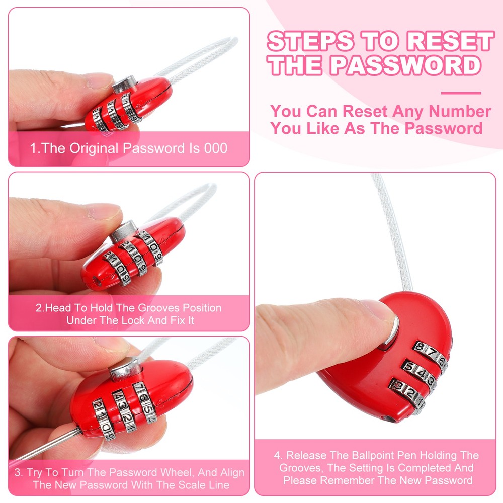 3Pack Heart Padlock Heart Shape Love Lock Combination Lock Locker Locks Red