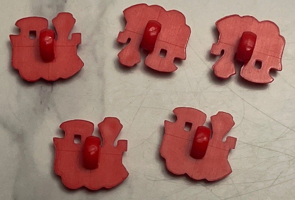 5 Red Plastic Train Children's Button Lot 117-8
