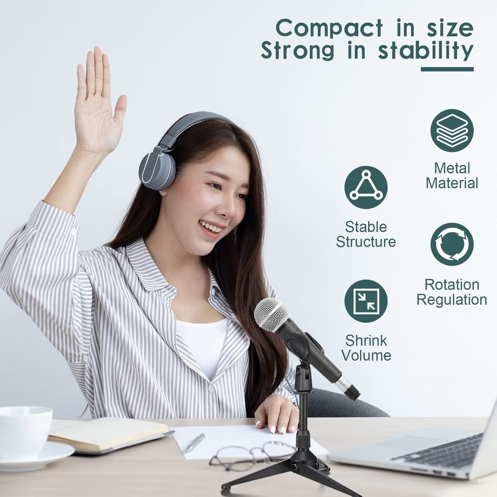 3 Pack Desktop Mic Stand Portable Foldable Tripod Adjustable Height Tabletop