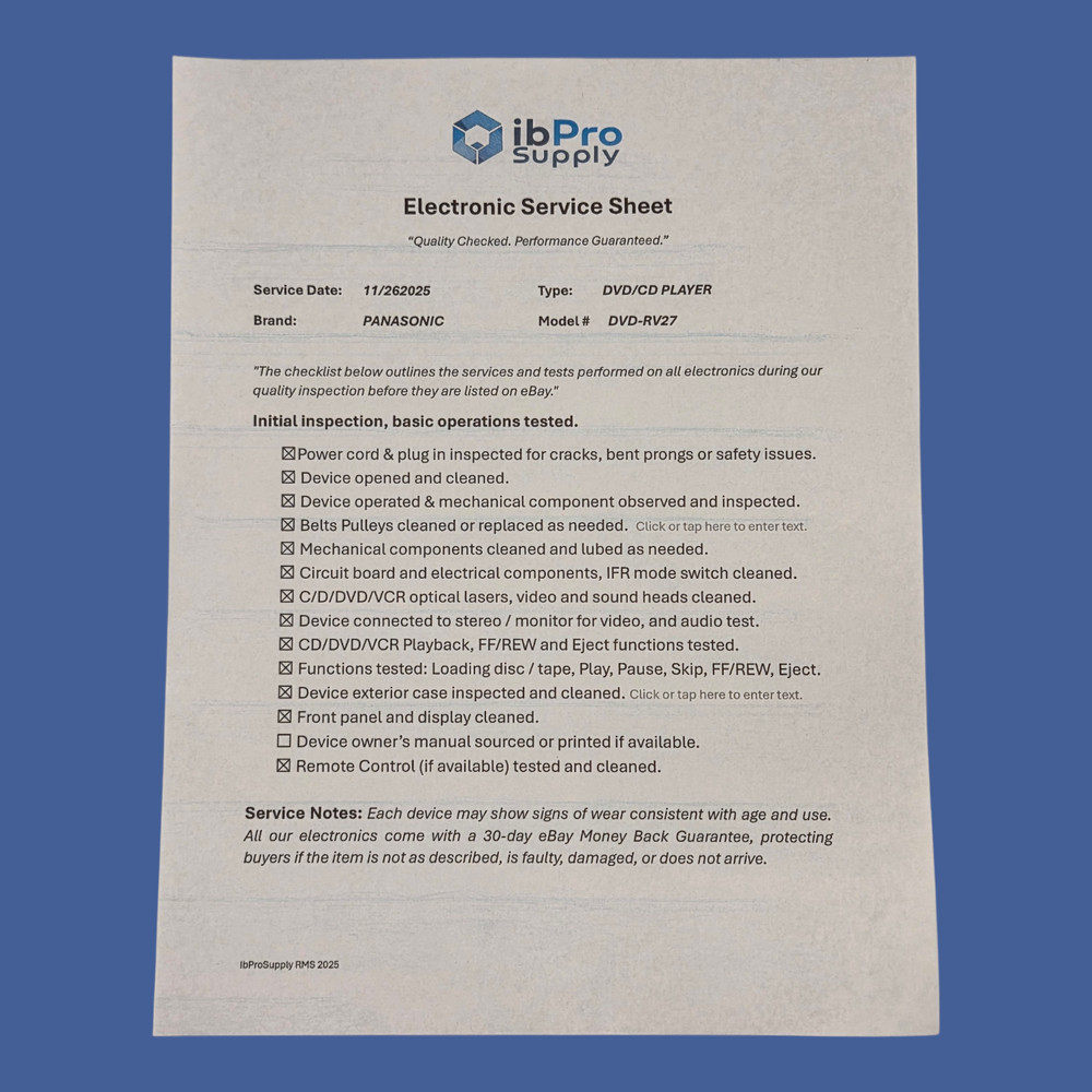 Panasonic DVD RV27 DVD CD Player Progressive Remote Cables Serviced A+