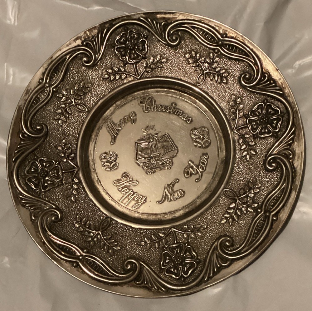 Silver Plated Embossed Plate Merry Christmas & Happy New Year (England) #59