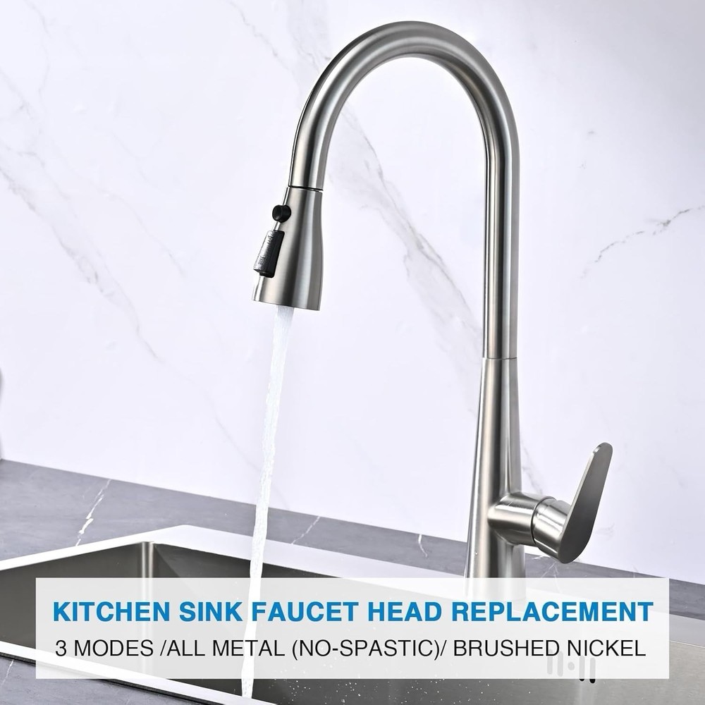 (UTD)Metal Kitchen Faucet Head Replacement, 3-Function Pull Down Spray Head