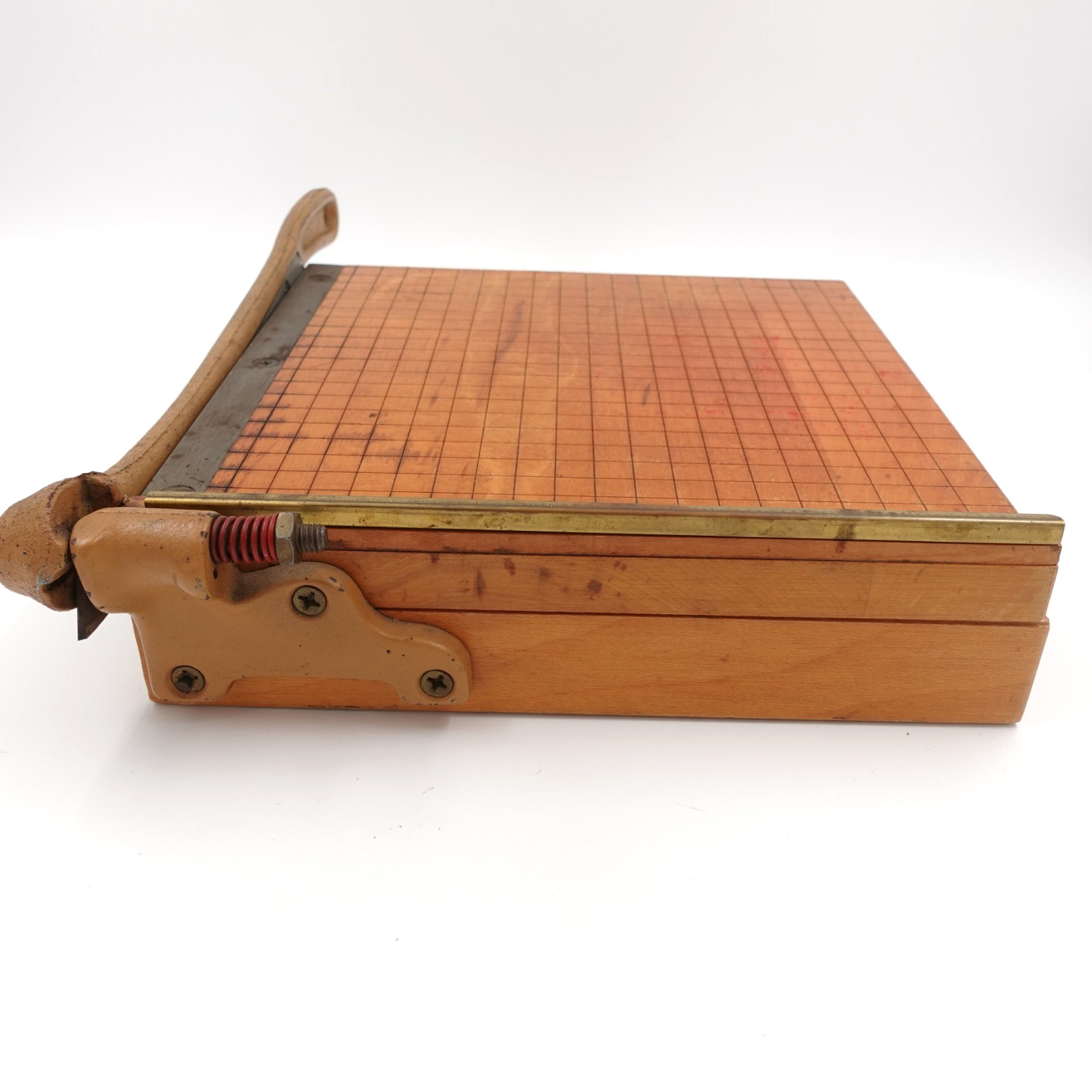 Vintage Ingento No 3 Paper Cutter Guillotine Cast Iron Arm Wood Base 10"