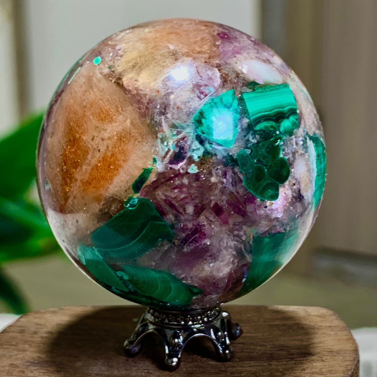 98G Newly discovered rare malachite purple mica symbiotic sphere restoration
