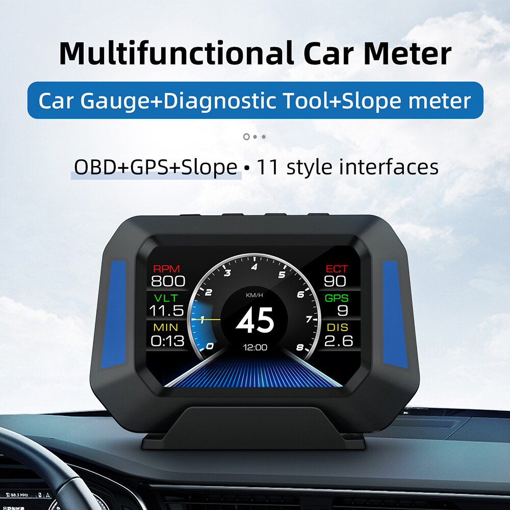 Car Speed Speedometer OBD2+GPS Head Up Display Alarm Water Temp Data Stream P21