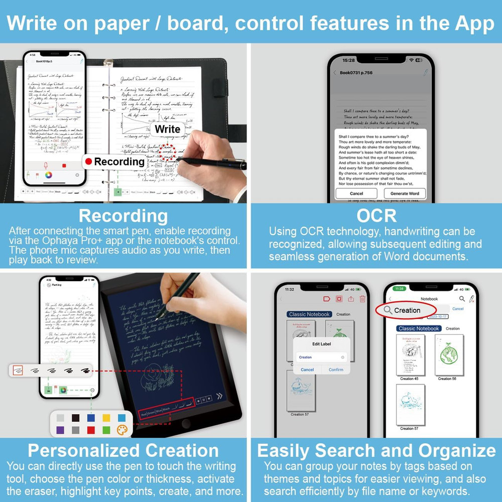 Smart Sync Pen Digital Notebook Real Time Writing Convert to Text iOS Android