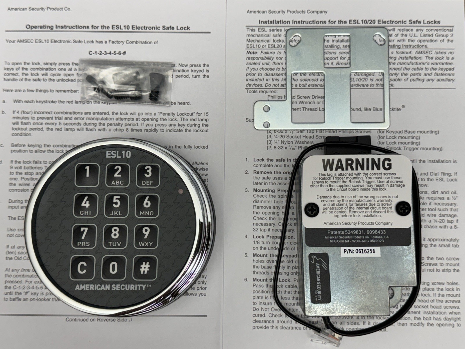 Amsec ESL10 - ESL10XL - American Security - Electronic Safe Lock Kit - Chrome