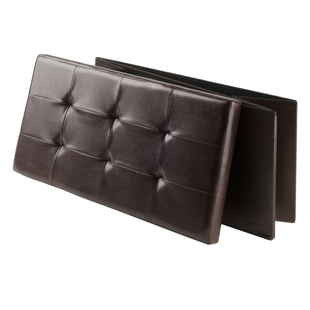 Wood Ashford Rectangular Storage Ottoman Black Faux Leather