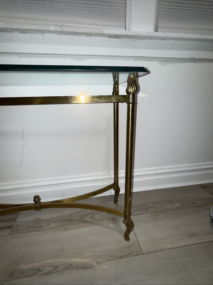 Solid Brass Beveled Glass Top Console Sofa Dressing Vanity Table