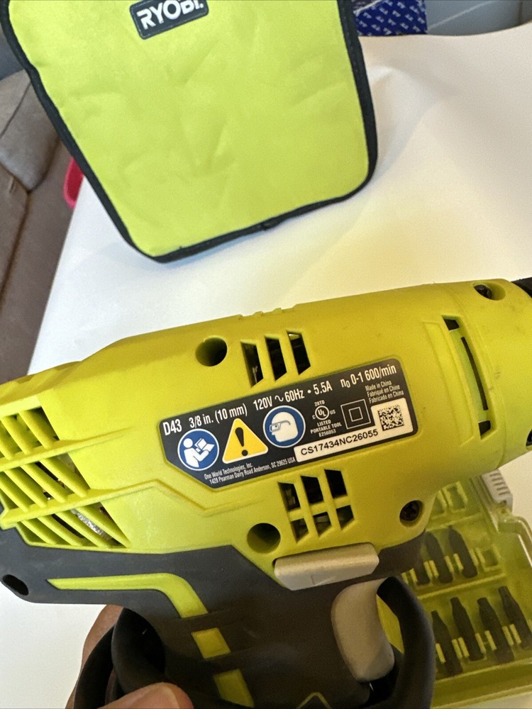 Ryobi D43K Variable Speed 3/8" Compact Drill/Driver Keyless Chuck +Tool Bag+Bits