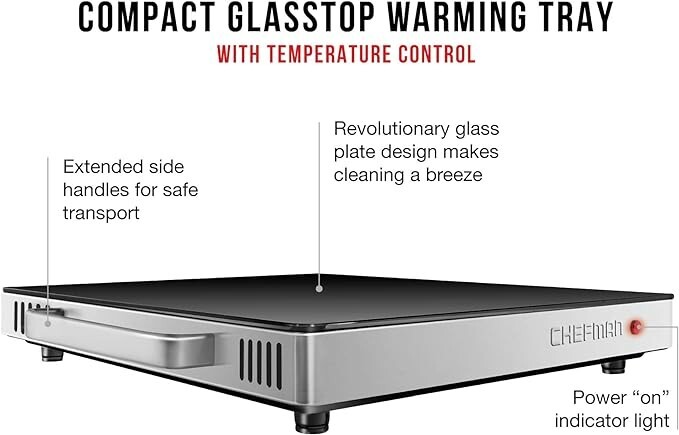 Chefman Compact Glass top Warming Tray with Adjustable Temperature Control-Black