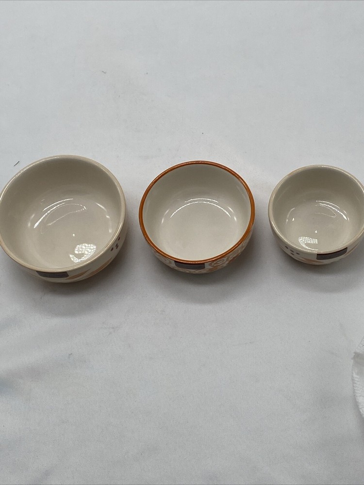 Temptations Orange Owl Ceramic Nesting Measuring Cup Set Old World