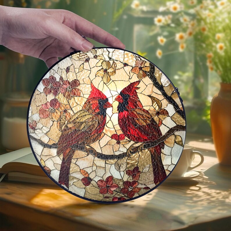 Cardinal Suncatcher Glass Red Bird Window Decor