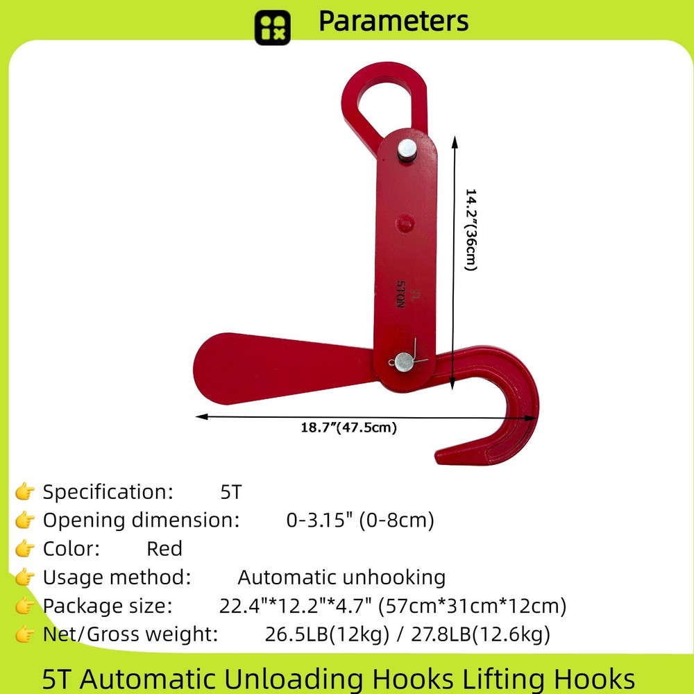 5T Automatic Unloading Hooks Lifting Hooks Unhooking Hook Alloy Steel