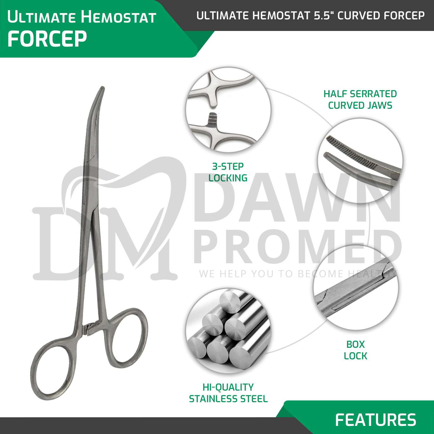 5 Pcs Kelly Hemostat Forceps Curved 5.5" Locking Clamp Surgical Dental German Gr