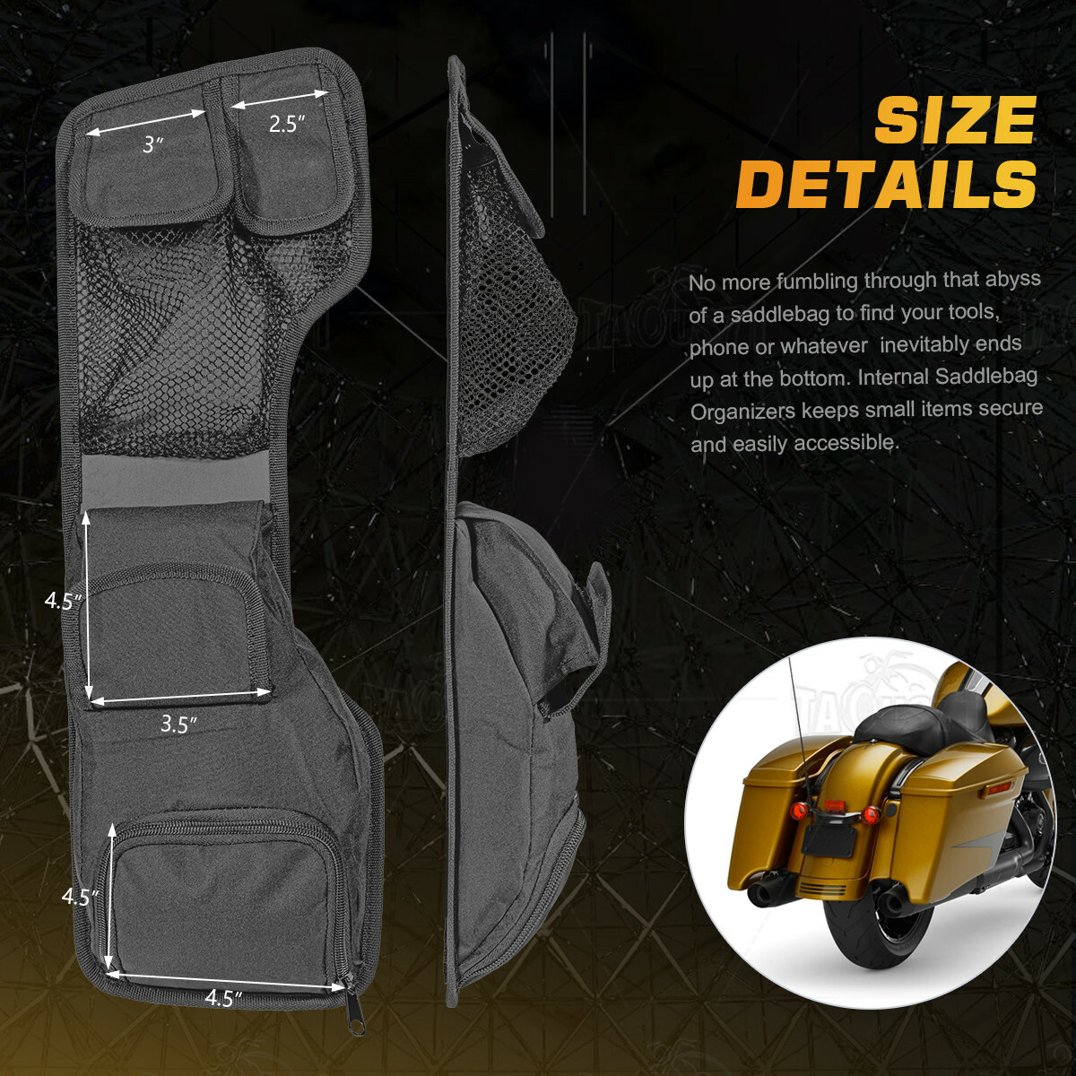 Black Saddlebag Lid Organizer Set for Harley Touring Electra Glide Road Glide