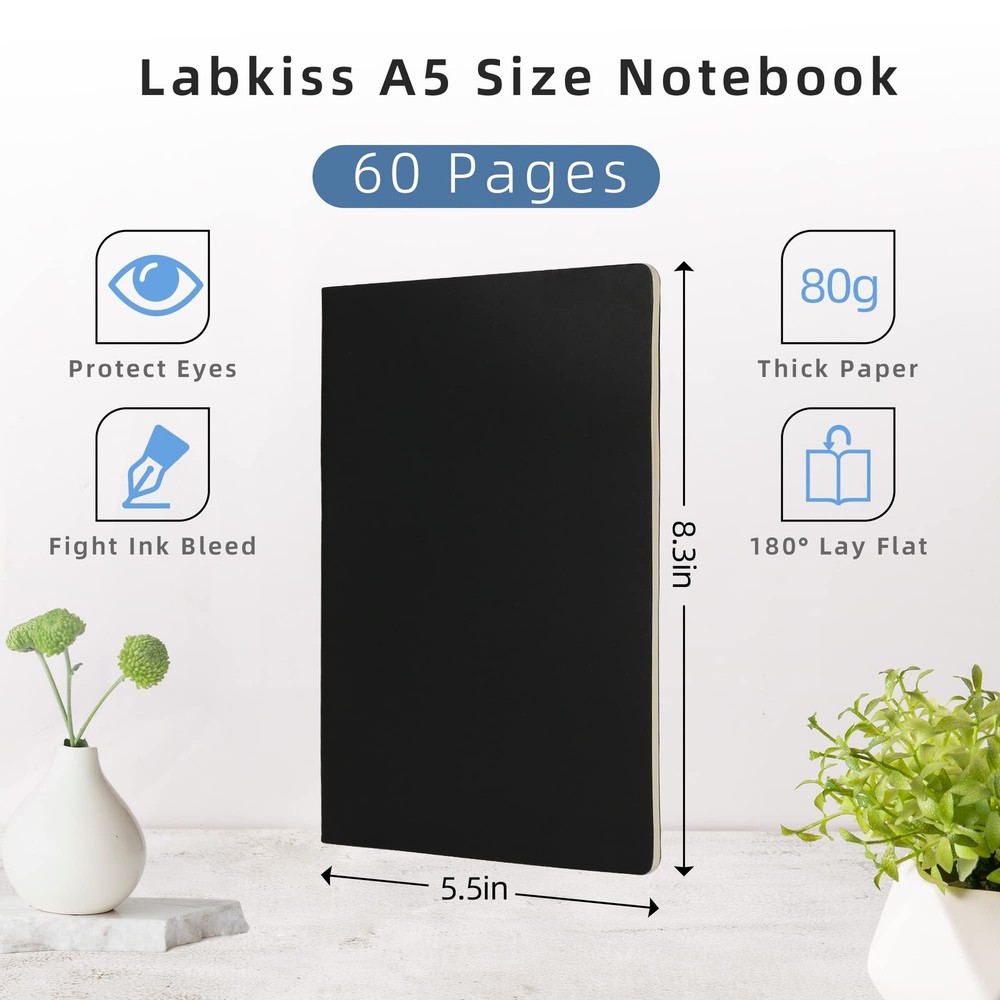 24 Pack Blank Notebook & Journal Bulk, Black Cover, Unlined Plain Thick Paper...