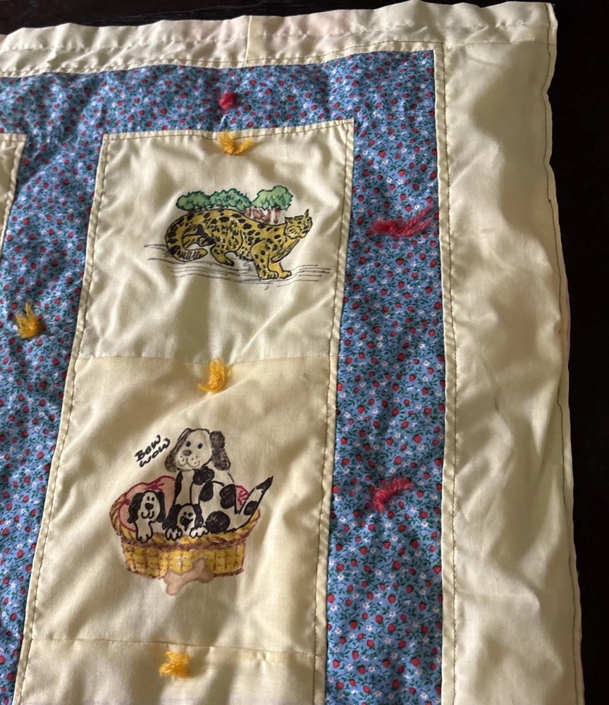Handmade Quilt/Throw/Lap Blanket Animals Patchwork Squares, 48”X 36”.