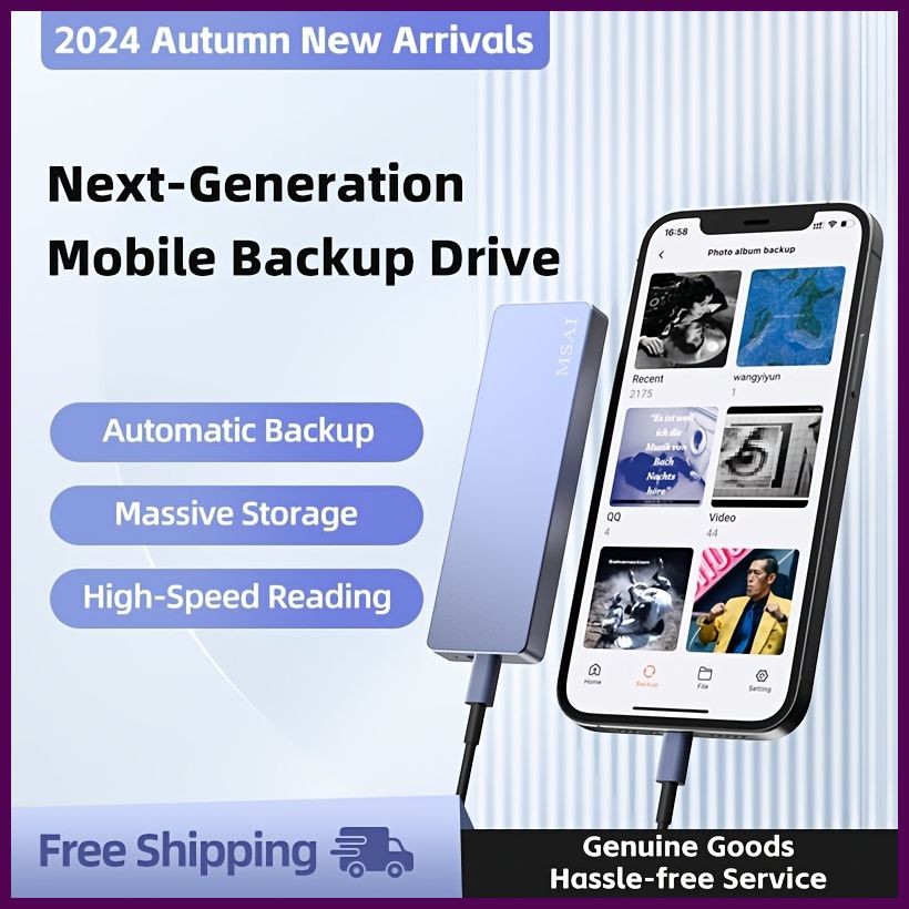 📱1TB Portable Hard Drive for iPhone & Android Plug & Play Smart Backup Storage