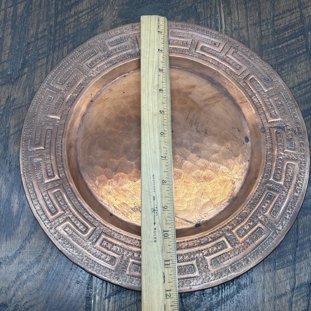 Vtg Hand Hammered Solid Copper Plate Platter Dish Antique 12”