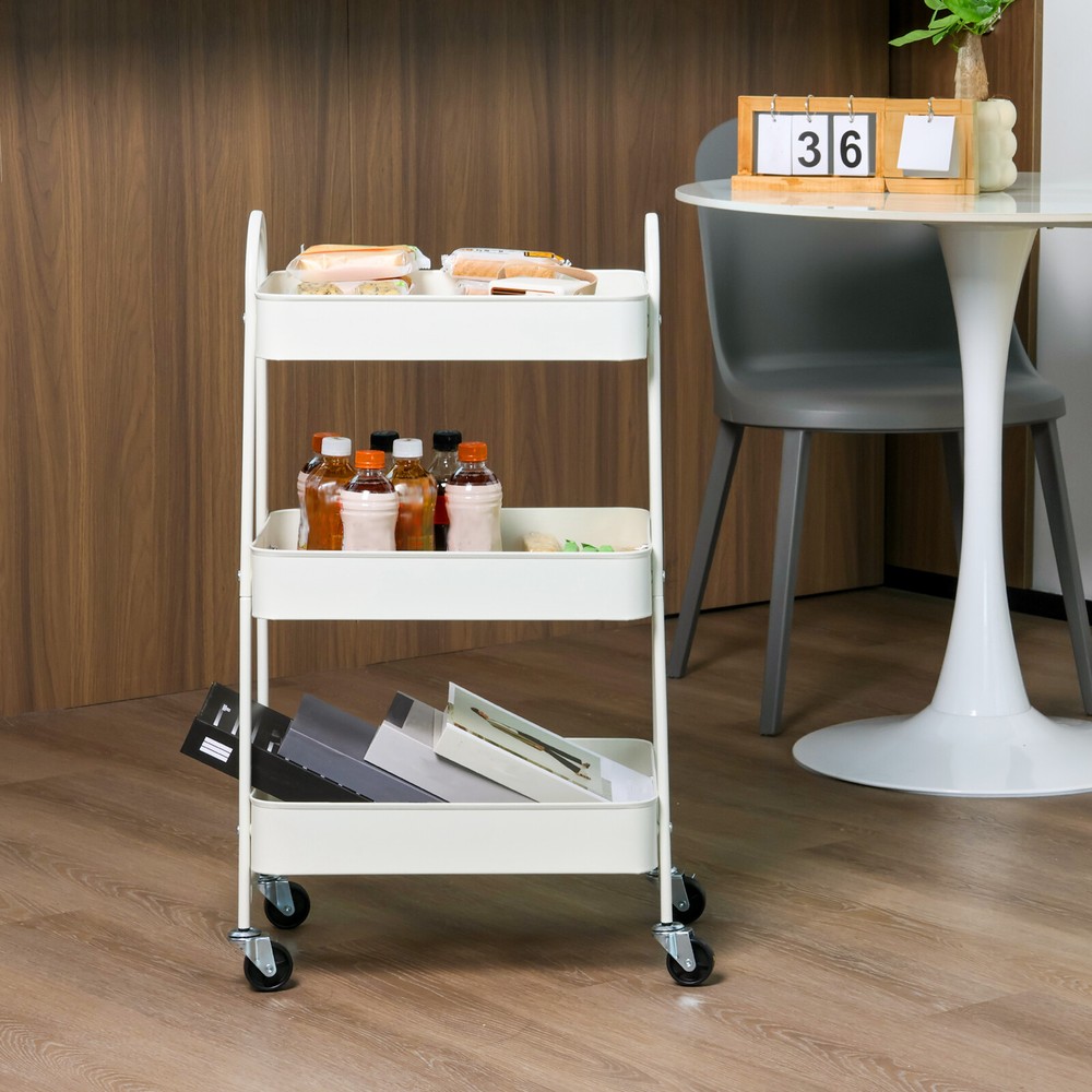 Compact 3 Tier Mobile Storage Organizer Rolling Trolley Cart - Kitchen, Bathroom