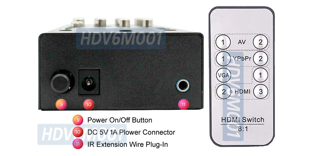 Multi-Format CVSB Component YPbOr VGA 1080P To HD Converter Switch IR Remote