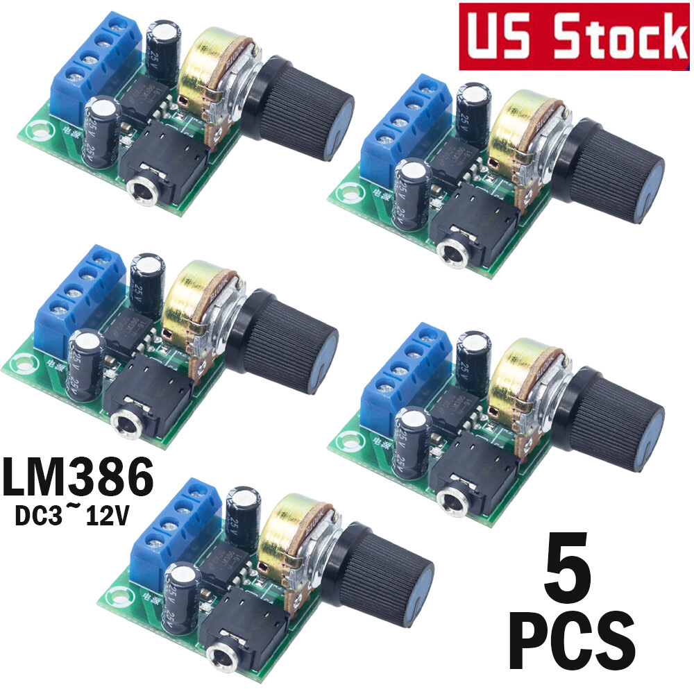 5PCS LM386 Mini Audio Power Amplifier Board DC3~12V Module Adjustable Volume