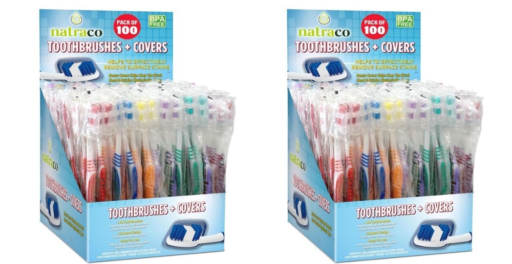 200 Bulk Toothbrushes + Caps, Individually Wrapped, Medium Soft, Multi Colors
