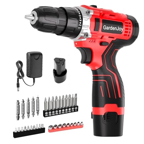 Drill Set 12V Cordless Electric Drill Driver 12V - 2 Batteries - Red - Basic