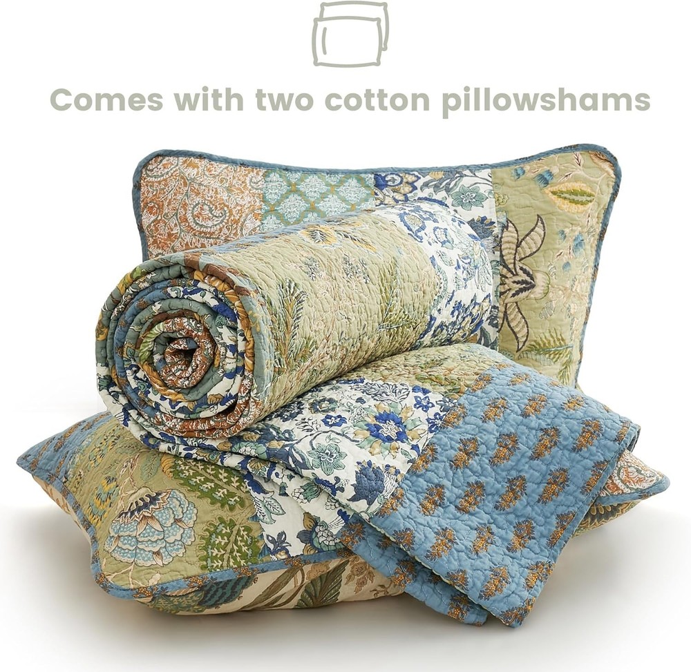 King Size Comforter Set Cotton Quilt Boho Patchwork Reversible Bedspread