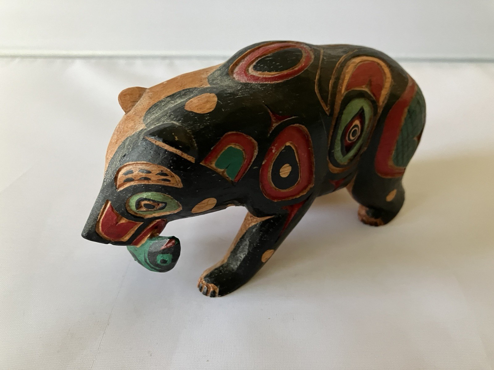 Pacific Northwest Salish Bear with Fish Carving First Nation Tribal Art