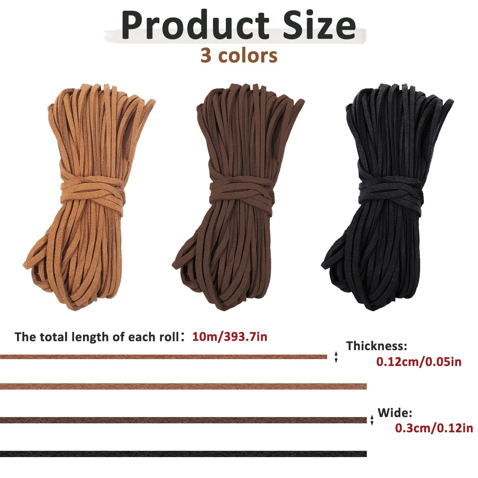32.8 Yards 3 Bundles 3mm Leather String, Natural Flat Suede Black