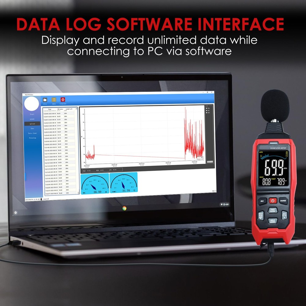 Sound Level Meter Data Logger Decibel with Record Function, Portable...