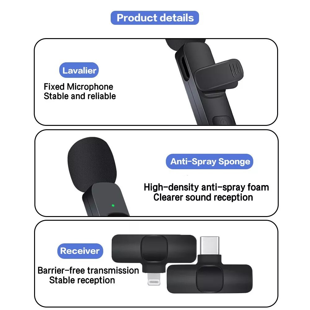 Lavalier Microphone Wireless Audio Video Recording Mini Mic For Android