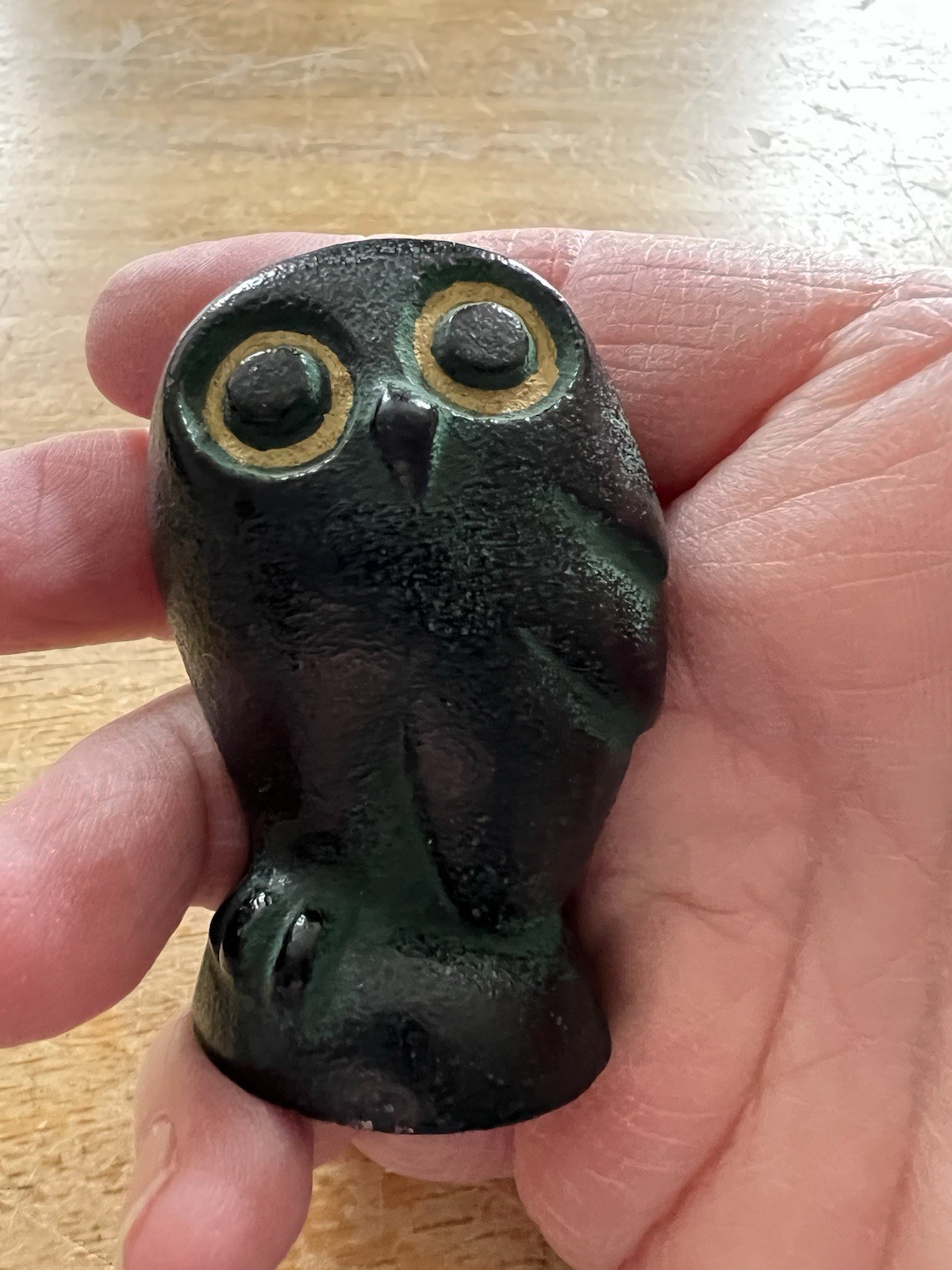 Japanese Nambu Cast Iron Owl Paperweight Kotobuki Japan Mid Century